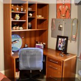 F28. Circle Furniture corner desk with hutch and file cabinet. 79”h x 48” (left side) x 52” (right side) 